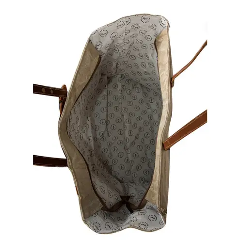 NWT Boutique Boho Yesteryear Vintage Style Leather and Canvas Tote Bag Brown