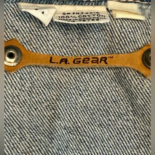 VTG 80s 90s LA GEAR cropped pastel patchwork streetwear jean jacket rockabilly L Size L