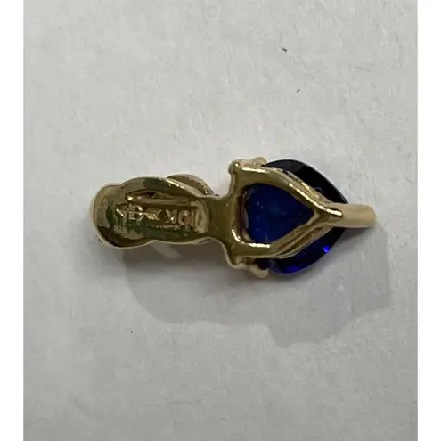 10K Yellow Gold Lab Created Sapphire and Diamond Chip Pendant Blue