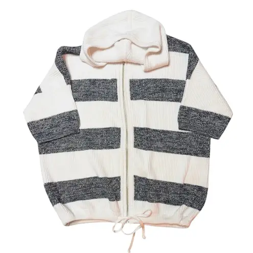 Kinross 100% Cotton Striped Knit Short Sleeve Hoodie size Small White