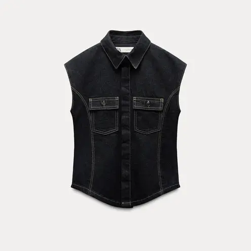 ZARA NWT dark denim button collared vest