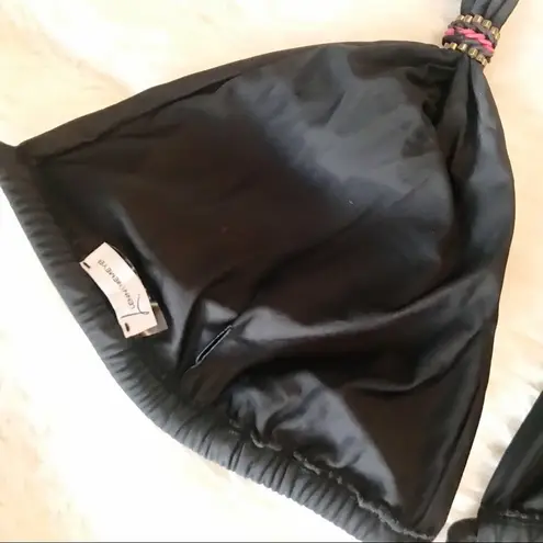 Lenny Niemeyer Black Beaded Adjustable Triangle Halter Bikini Swimsuit Top M L Size M