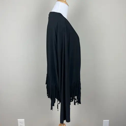 Attitudes by Renee Cardigan Fringe Topper Womens 3X Black Como Jersey Knit Open