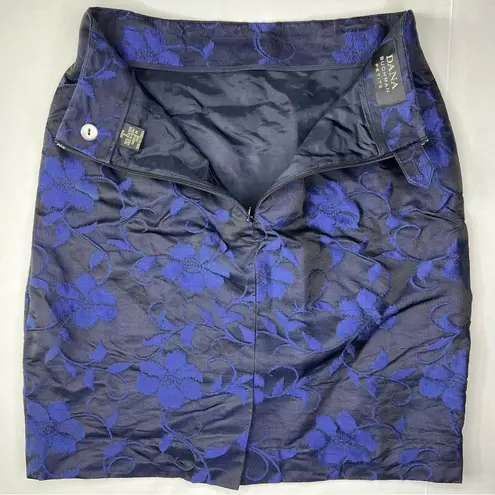 Dana Buchman Dana Buchanan petite floral silk vintage pencil skirt black & blue size 2 P