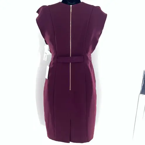 Eliza J Deep Burgundy Sheath Midi V-Neck Dress w/Reversible Fabric Belt-Size 0