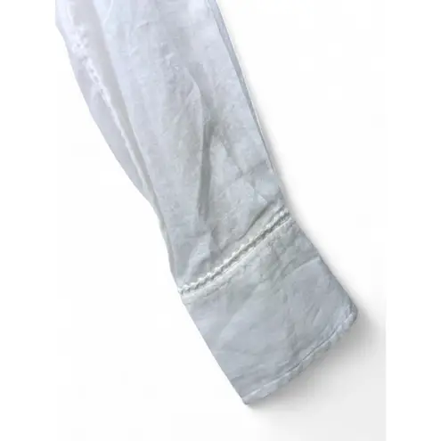 NILI LOTAN Flowey Long Sleeve Button Mandarin Collar Top Blouse Women's White