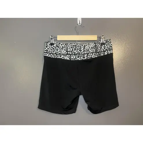 Aviva Yoga Shorts Womens XL Black Leopard Waist Stretch Activewear Running Gym