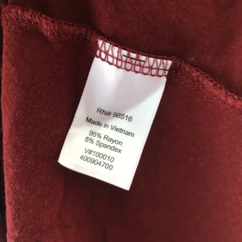 Coldwater Creek Top Maroon Ruffle Front Scoop Neck Short Sleeve Sz S EUC