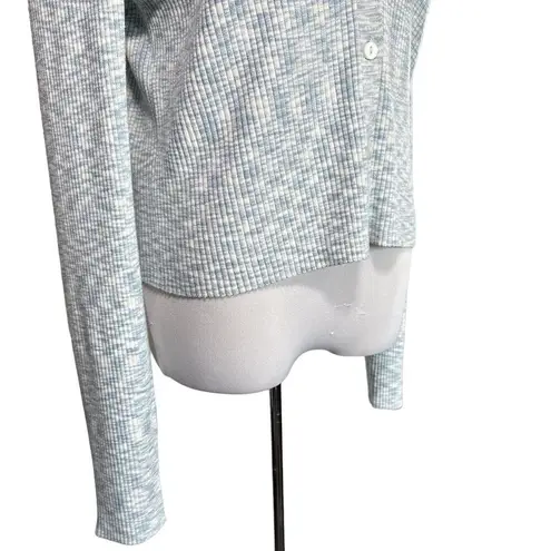 House of Harlow 1960 Ribbed Button Crop Cardigan Sweater Blue Cream Large