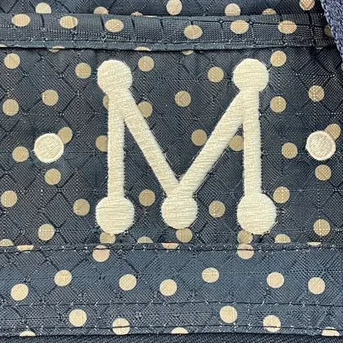 Thirty One Take Two Tote Backpack Navy Dancing Dot Embroidered "M" Diaper Bag Blue