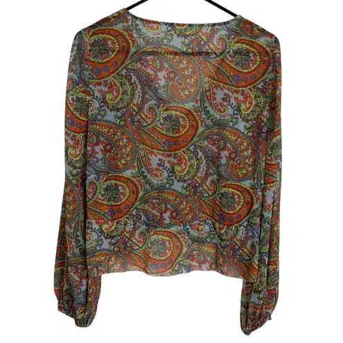 L'Agence Pixie Bohemian Blouse Womens Small Paisley Long Sleeve Boho Cinch Tie