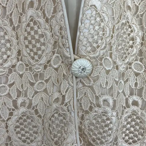 Karen Miller Vintage 80s Med Beige Cream Lace Short Sleeve Button Formal Jacket