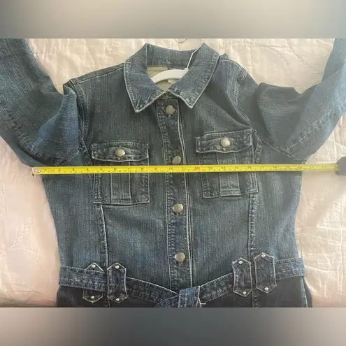 Y2K Belted Denim Jacket Y2K Women’s Sz L Minimalist Grunge VTG Moto Blue Size L