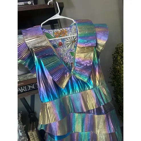 Celia B Acke Metalic Pleated Mini Dress Multi Womens Size Large Blue