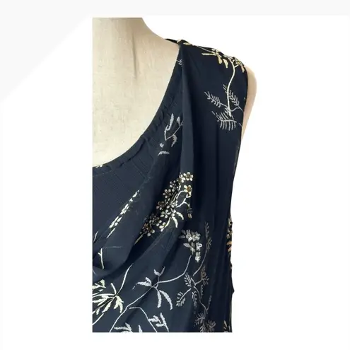 April Cornell Dress Women Large Black Floral Embellished Cowl Neck Maxi Vintage