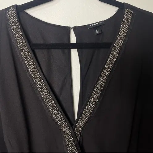 Torrid  Black Georgette V Neck Long Sleeve Chiffon Romper Size 0 12 Large