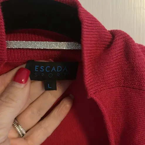 Escada Sport large Pink Ruffled Cardigan Sweater tied but open stretchy fabric