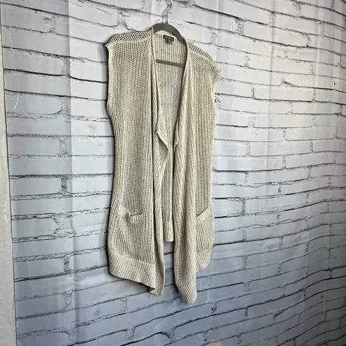 Eddie Bauer  Cream Knit Cardigan Vest Women’s S Open-Front Sleeveless Minimalist