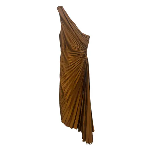 Dress Forum Asymmetrical Pleated One Shoulder Side Cut-Out Dress in Golden Ochre Women Small