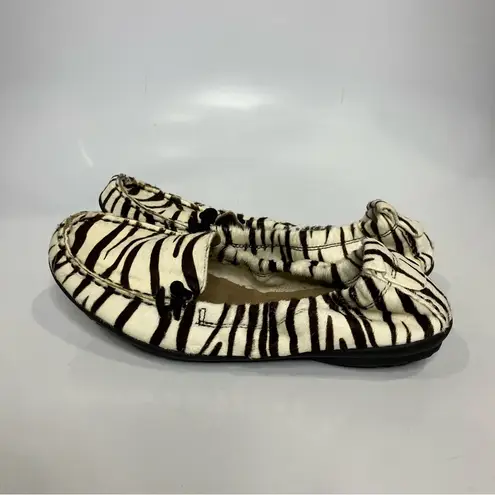 Hush Puppies zebra striped calf hair slip on loafers black white womens size 7