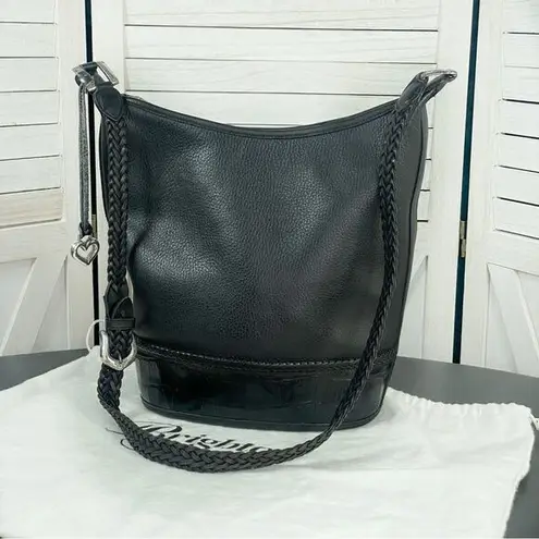 Brighton  Vintage Pebbled Leather Bucket Shoulder Bag Black