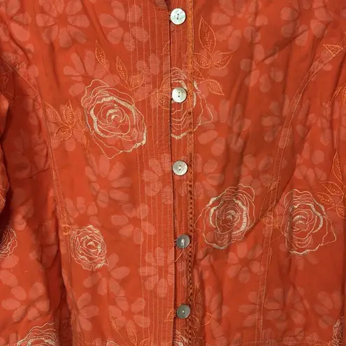 Vintage Mirasol Floral Jacket Womens Large Embroidered Orange Boho Bright Artsy