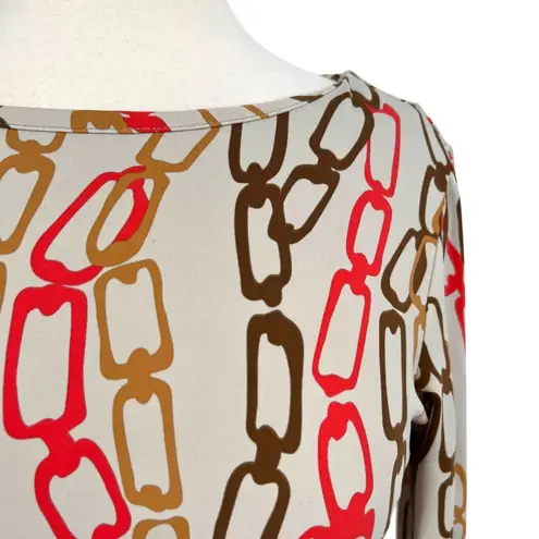 J. McLaughlin Chain Print Dress 3/4 Sleeve Draped Waist Gray Multi Size Medium