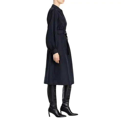 Lafayette 148 New York Porter Belted Dress Medium Long Sleeve Collared Black