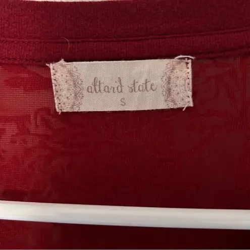 Altar'd State  Burgundy Peplum Swing Top Bell Sleeve Babydoll Holiday E14