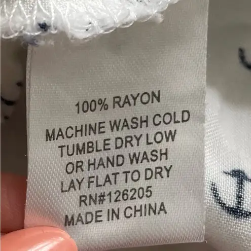 Just living white anchor print button up roll tab sleeve shirt, size L marine