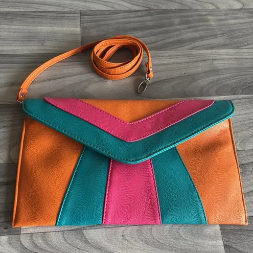 Orange and Pink Chevron Clutch with Geometric Design