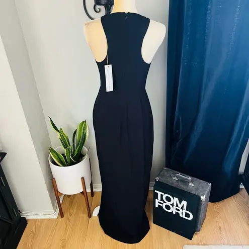 Dress the Population Ariel Racerback Faux Wrap Crepe Dress Gown, Black Small NWT