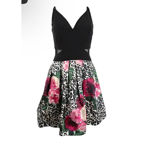 XScape Women's Mixed-Print Fit & Flare Dress Size 0 Black Multi