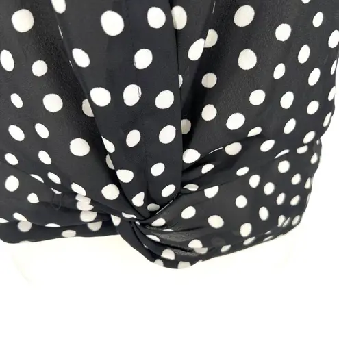 W5 Polka Dot Button-Up Twist Hem Blouse Short Sleeve Black White Size Medium NWT - Image 8