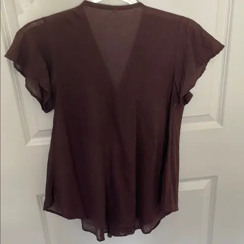 Brown Light Flutter Sleeve Top Medium Size undefined