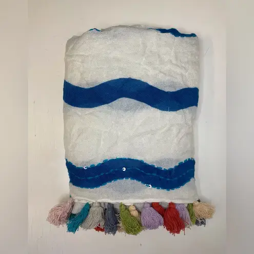 Renee’s NYC Accessories Y2K Viscose Blue and White Striped Scarf with Tassels