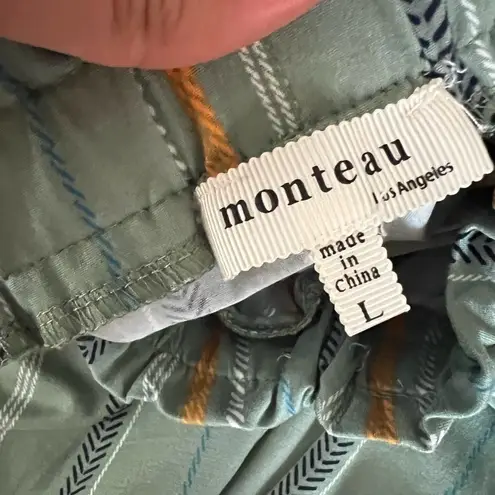 Monteau  LOS ANGELES Paperbag Striped Green High Waist Summer Pants Large