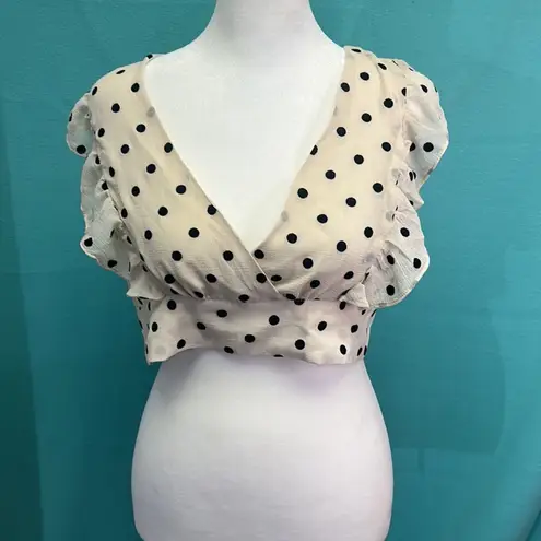 Bardot Ivory & Black Polka Dot Ruffle Sleeveless V-neck Top Size Small NWT