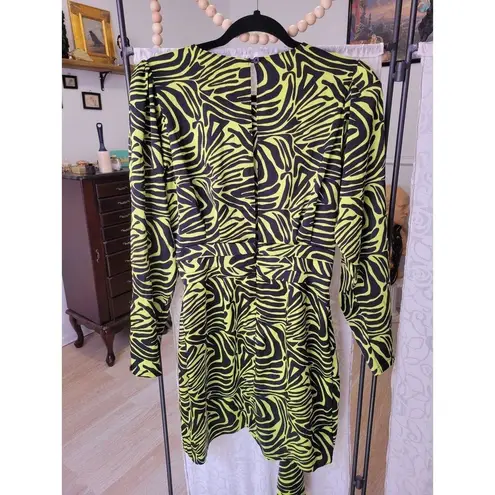 Rent the runway size 4 low cut ronny kobo zebra print green dress ruffle animal