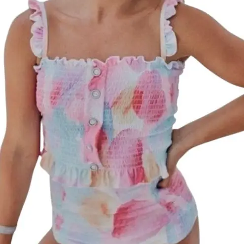 Rad Swim Betsy medium smocked ruffle tankini swim top SW2 2964 Blue