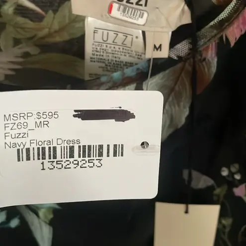 Fuzzi Bouquet Floral Hummingbird Print Sleeveless Tulle Jersey Sheath Dress Black Size M