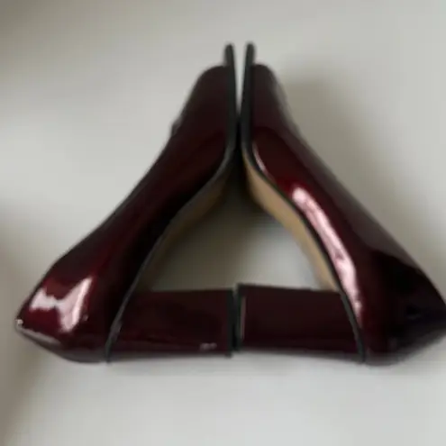 Vtg Precis 90s Patent Peep Toe Womens Shoes Sz 7.5 Chunky Heel Retro Y2K Square Red