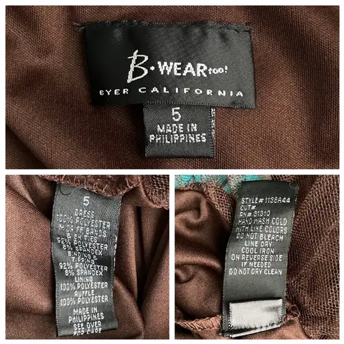 Vintage Y2K Brown Teal Floral Halter Satin Party Dress. XS. Girlhoodcore Fairy