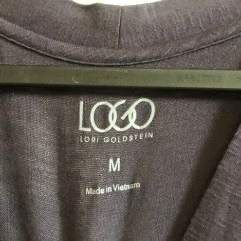 LOGO navy Blue lace trim tunic cardigan top Button Up Asymmetrical Women’s M Size M