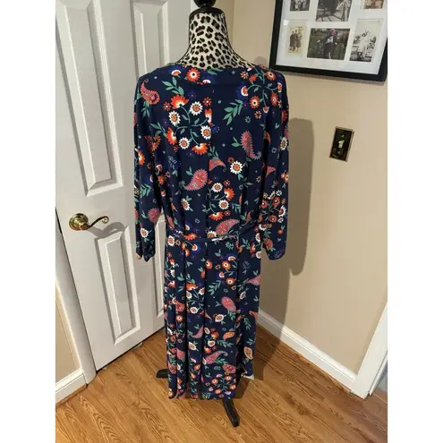 Croft & Barrow  3X Midi Dress Floral Belted Blue Stretch Work Boho V-neck  New