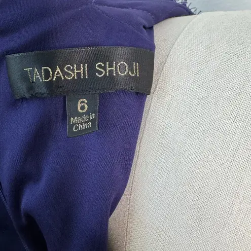 Tadashi Shoji Cap Sleeve Lined Ribbon Tie Sash Lace Long Gown Blue Womens Size 6