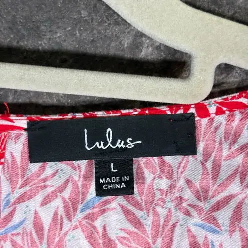 Lulus  Dondi Red White Print Tie-Front Short Sleeve Romper Woman's Large Tropical - Image 11