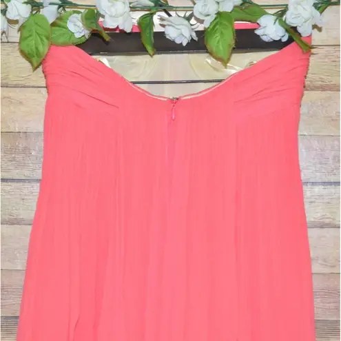 Halston Heritage Chiffon Peach Maxi Dress Womens 2 Silk Strapless Evening Prom