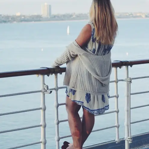 Nectar Clothing Boho Blue and White Cottagecore Leaf Tunic Dress Size XS