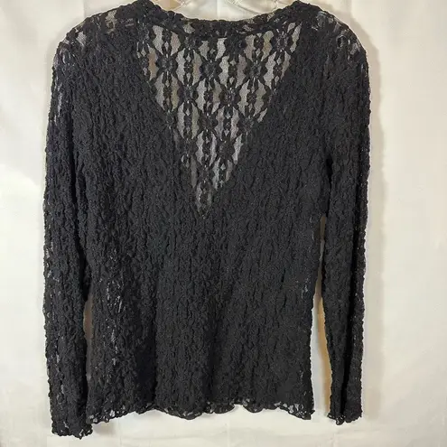 didi Black Stretch Long Sleeve Lace Button Down V